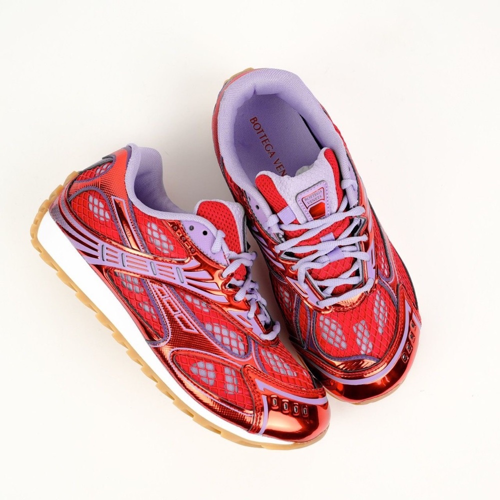 Bottega Veneta Red and Lavender Sneakers